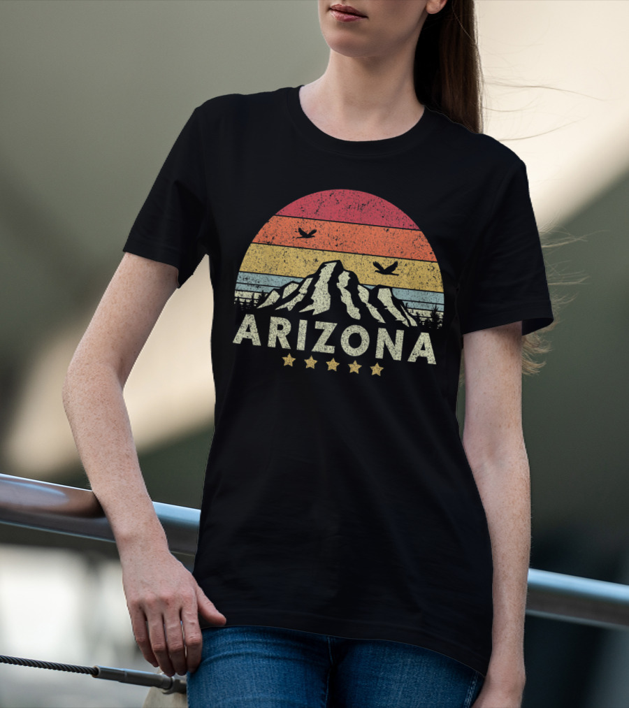 Arizona Retro Mountain And Sunset With Stars T-Shirt