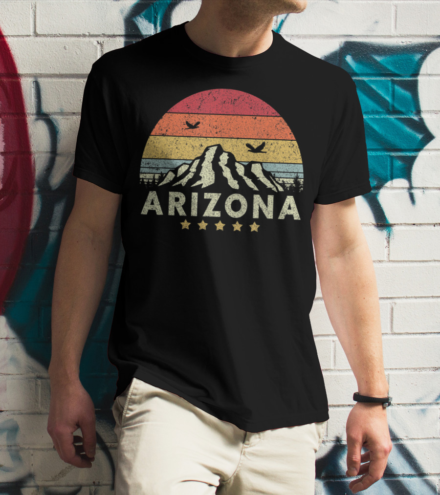 Arizona Retro Mountain And Sunset With Stars T-Shirt