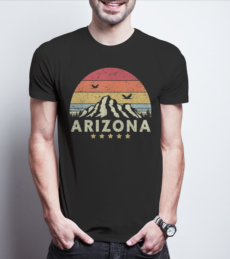 Arizona Retro Mountain And Sunset With Stars T-Shirt
