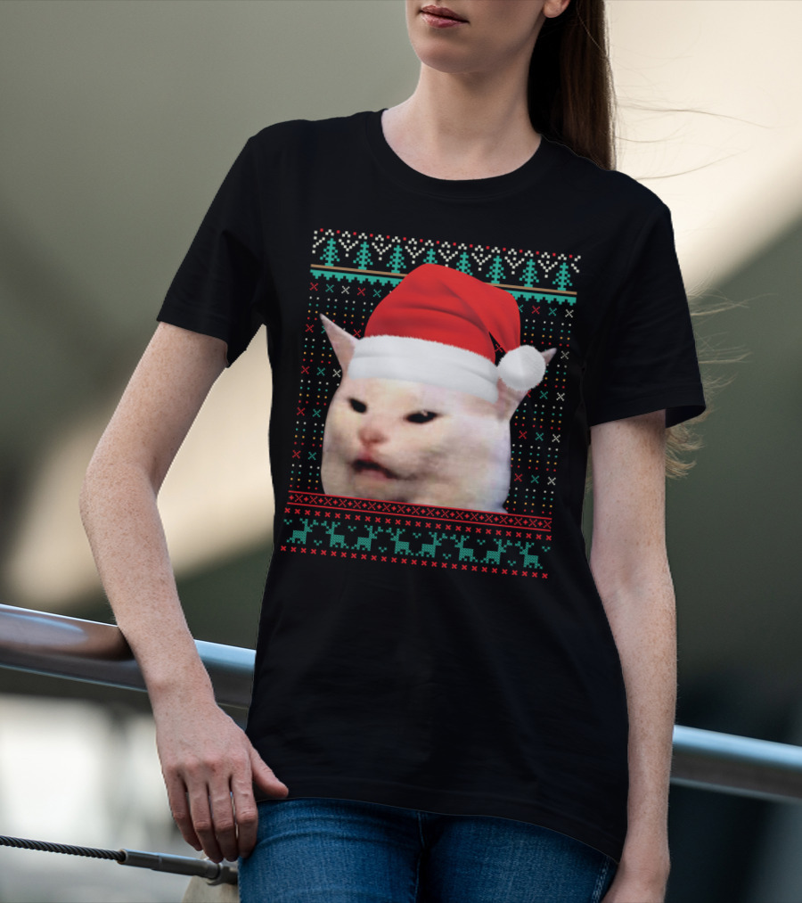 Cat Ugly Santa Hat Christmas Sweater Meme T-Shirt