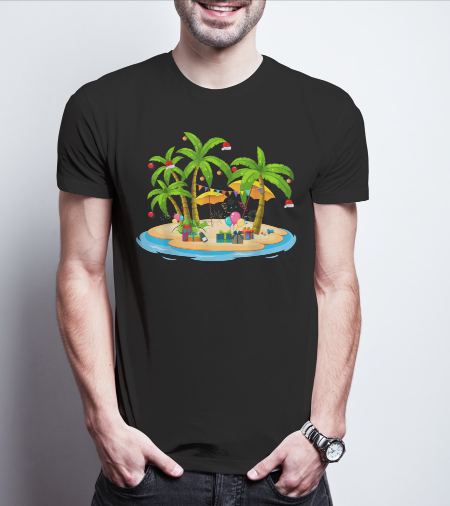 Tropical Christmas Island With Palm Trees And Coconuts T-Shirt