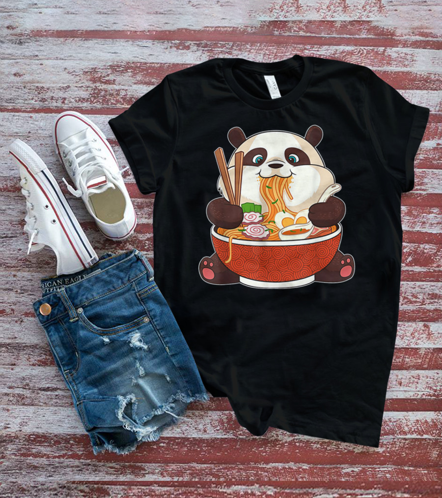 Cute Panda Bear Enjoying Japanese Ramen Noodles T-Shirt
