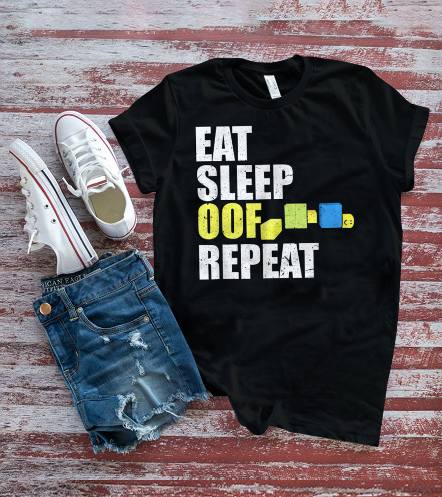 Eat Sleep Oof Repeat Gamers Blocky Character Banner T-Shirt