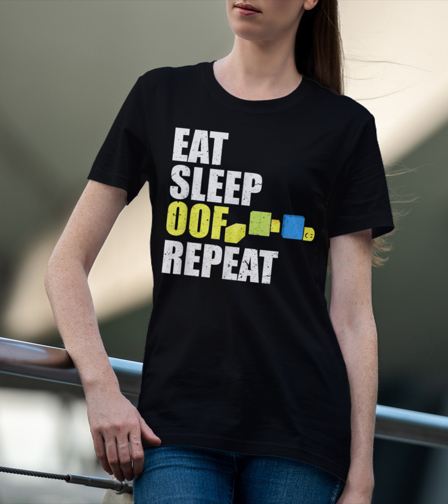 Eat Sleep Oof Repeat Gamers Blocky Character Banner T-Shirt