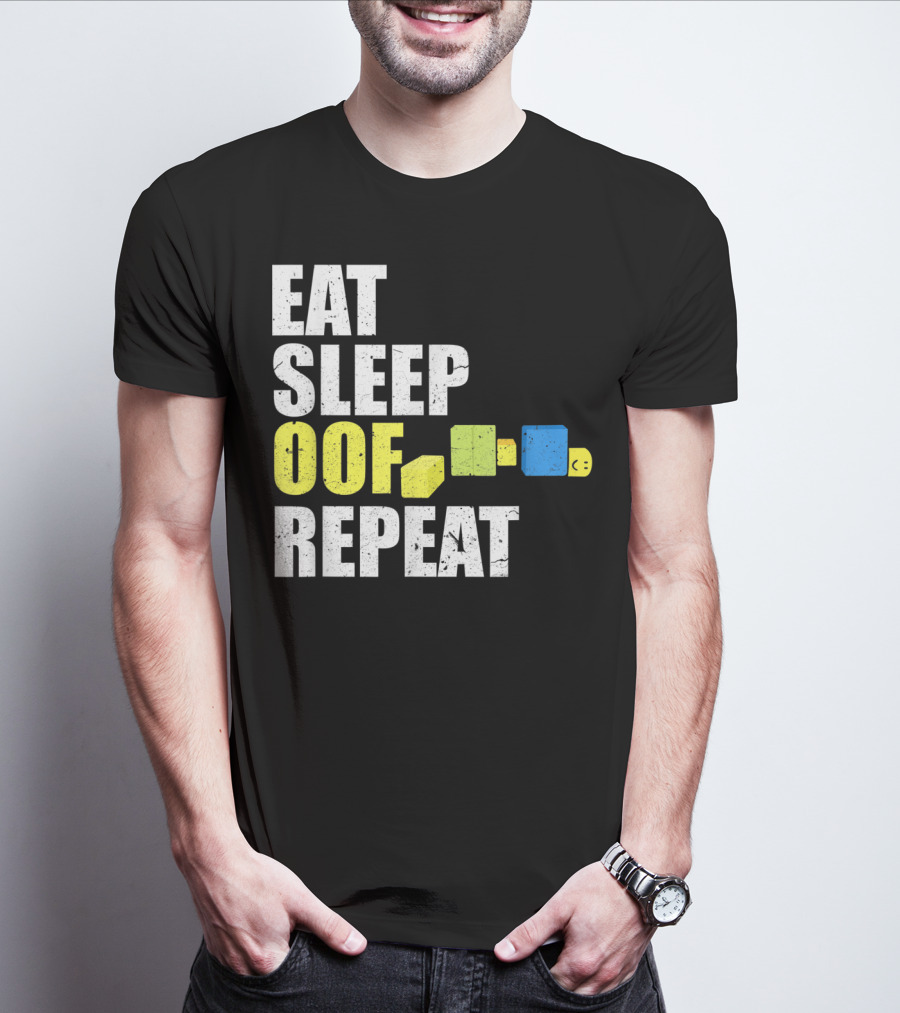 Eat Sleep Oof Repeat Gamers Blocky Character Banner T-Shirt