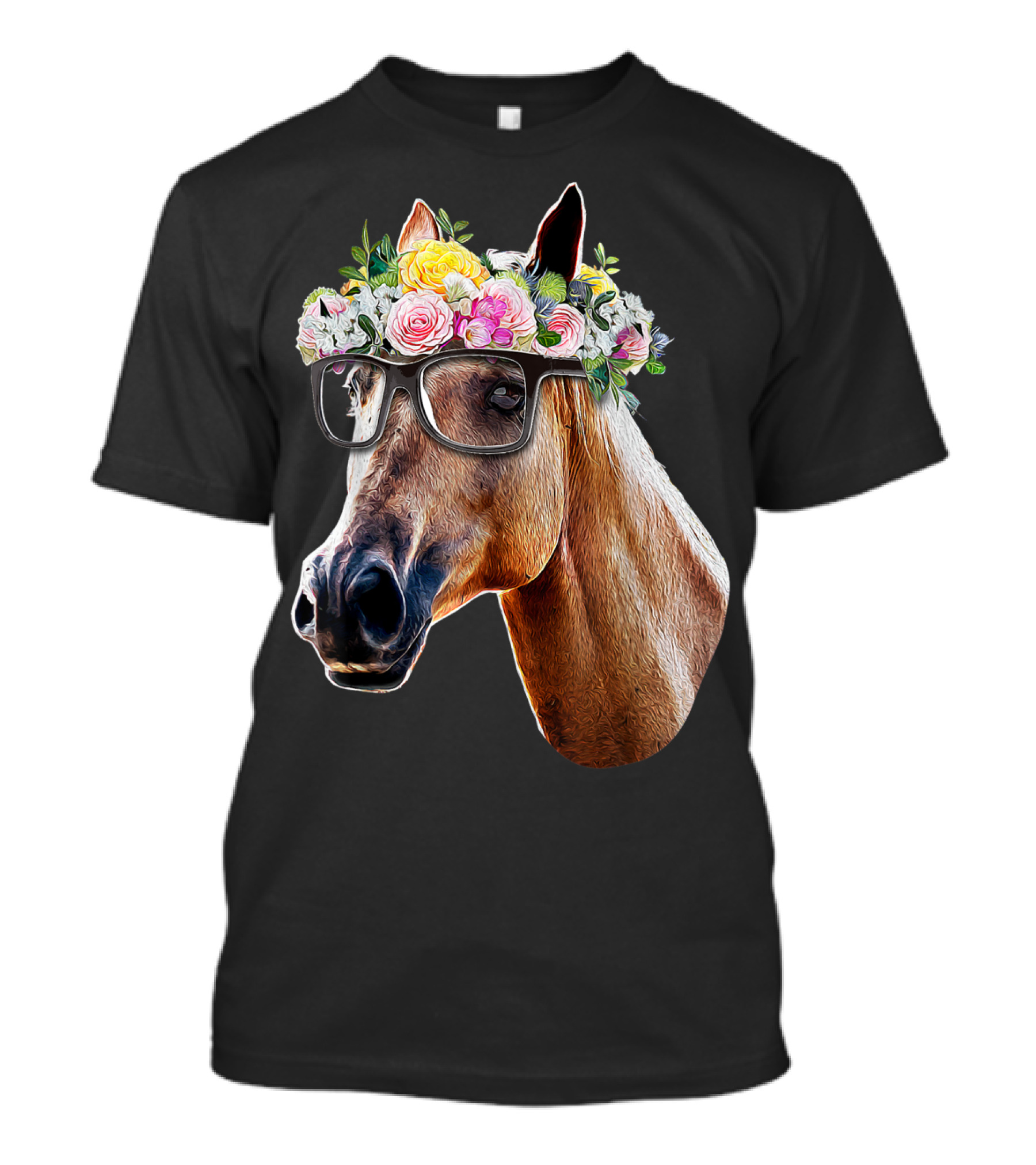 Floral Horse With Glasses Equestrian Farm Riding T-Shirt