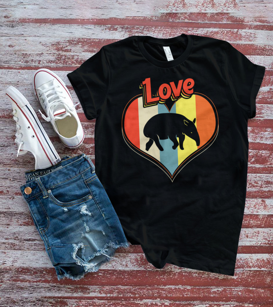 Love Heart Tapir Vintage Stripe T-Shirt