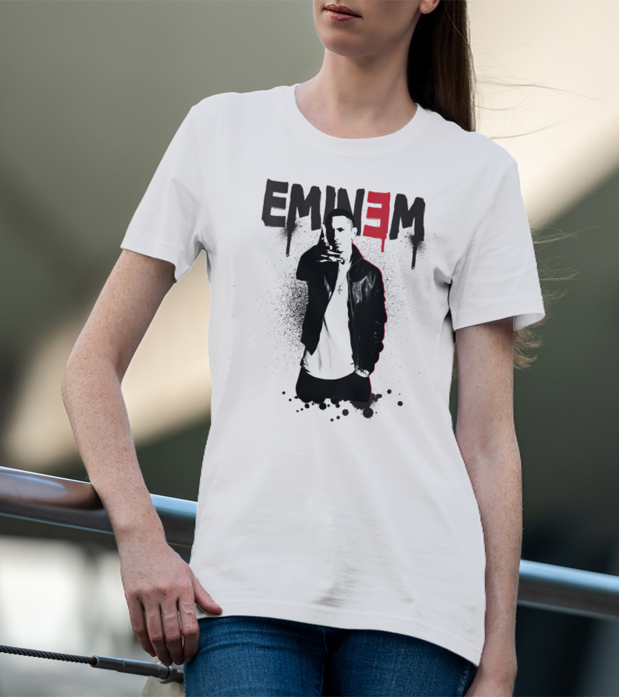 Eminem Sprayed Up Red E Iconic Leather Jacket T-Shirt