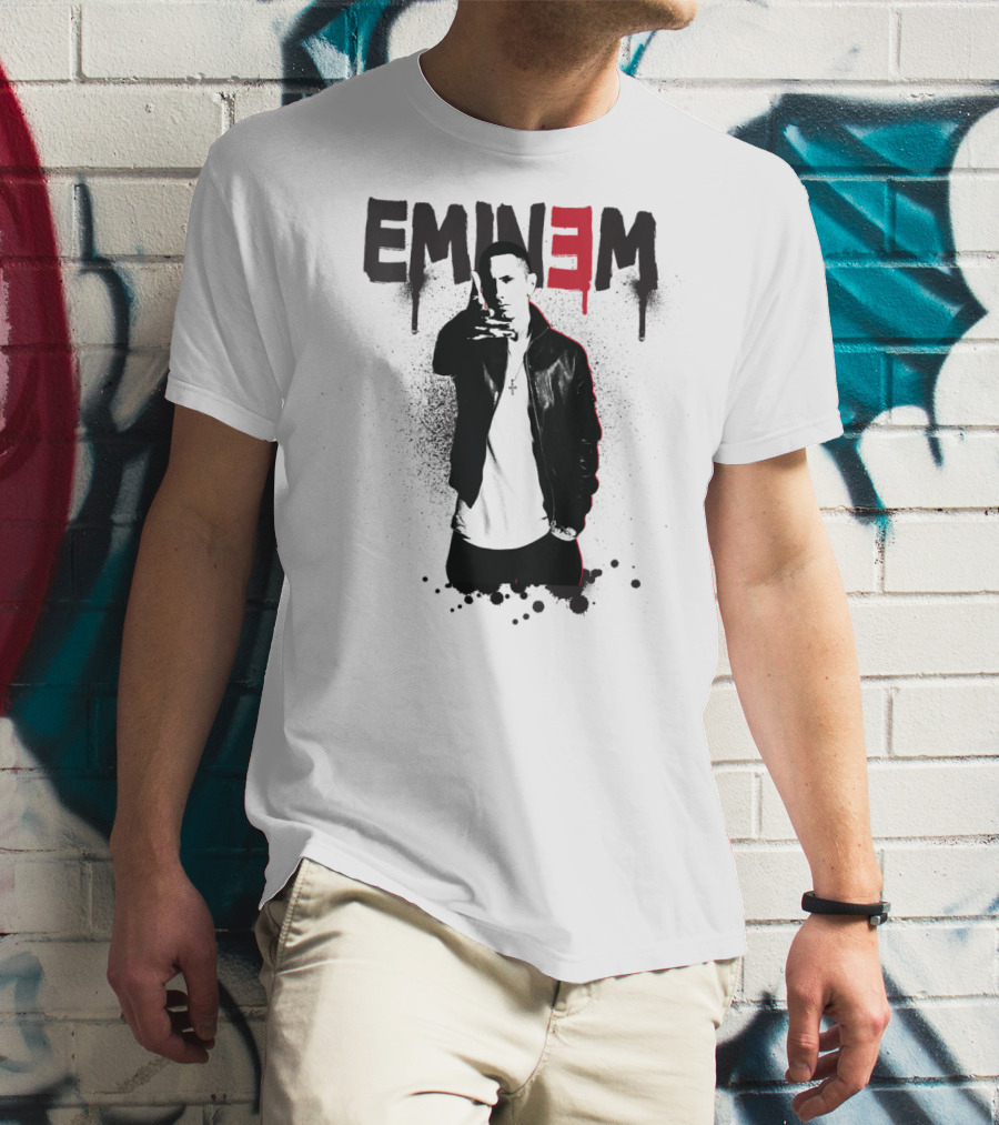 Eminem Sprayed Up Red E Iconic Leather Jacket T-Shirt