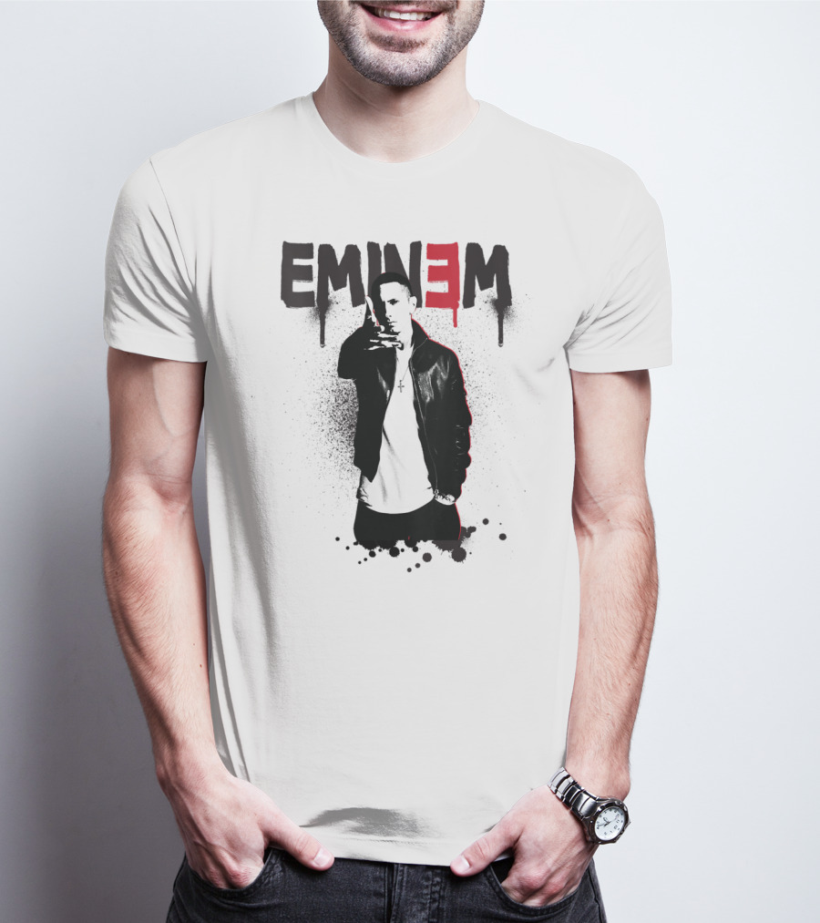 Eminem Sprayed Up Red E Iconic Leather Jacket T-Shirt