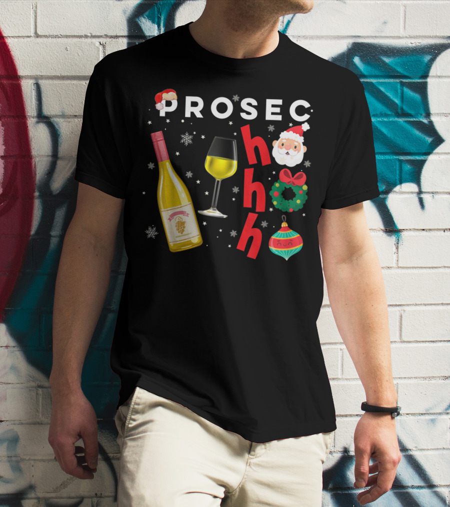 PROSEC HO HO Christmas Wine Santa Wreath Ornaments T-Shirt