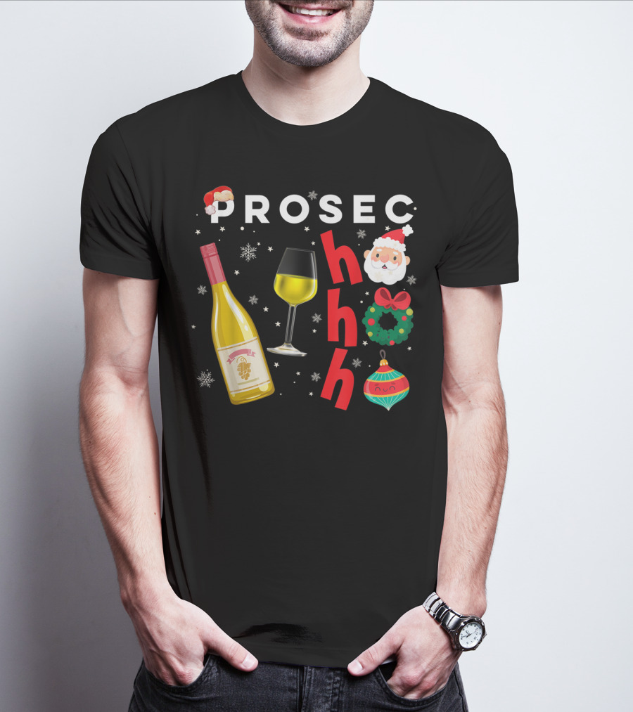 PROSEC HO HO Christmas Wine Santa Wreath Ornaments T-Shirt