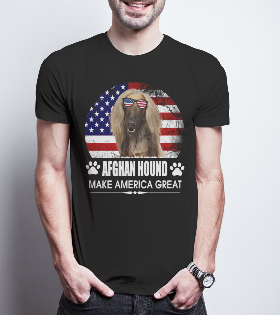 Afghan Hound Make America Great With Dog And Flag Paw Prints T-Shirt