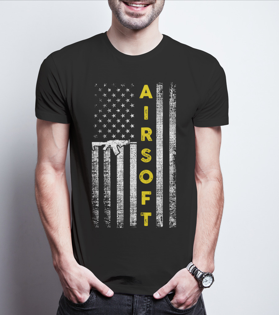 Airsoft Gun American Flag Patriotic United States T-Shirt