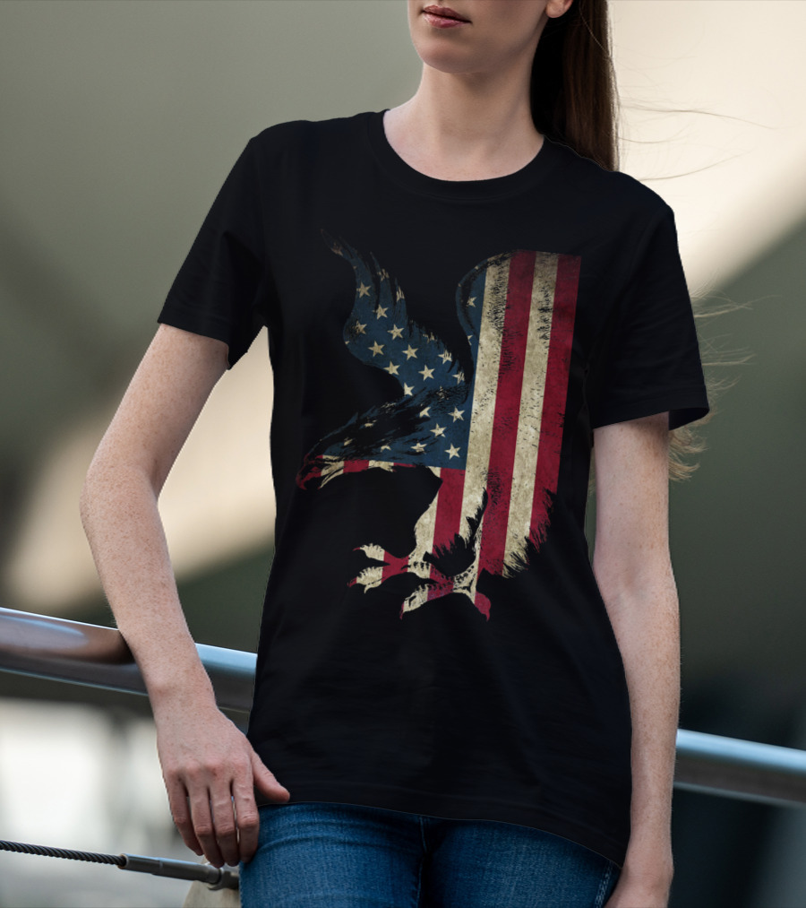 American Patriot Freedom Bald Eagle USA Flag T-Shirt