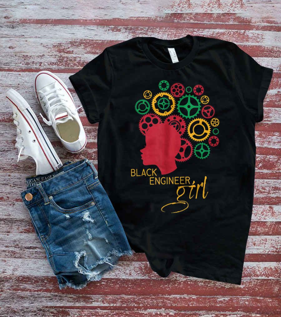 Black Engineer Girl Afro Gears T-Shirt
