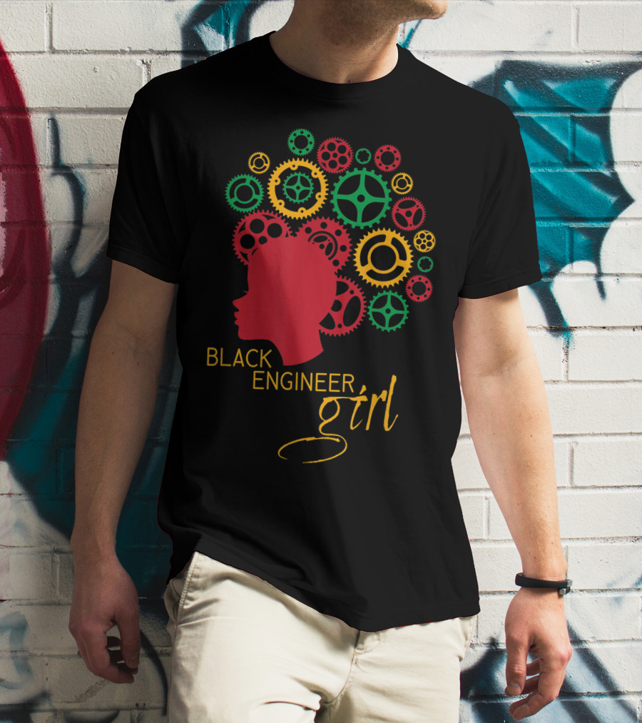 Black Engineer Girl Afro Gears T-Shirt