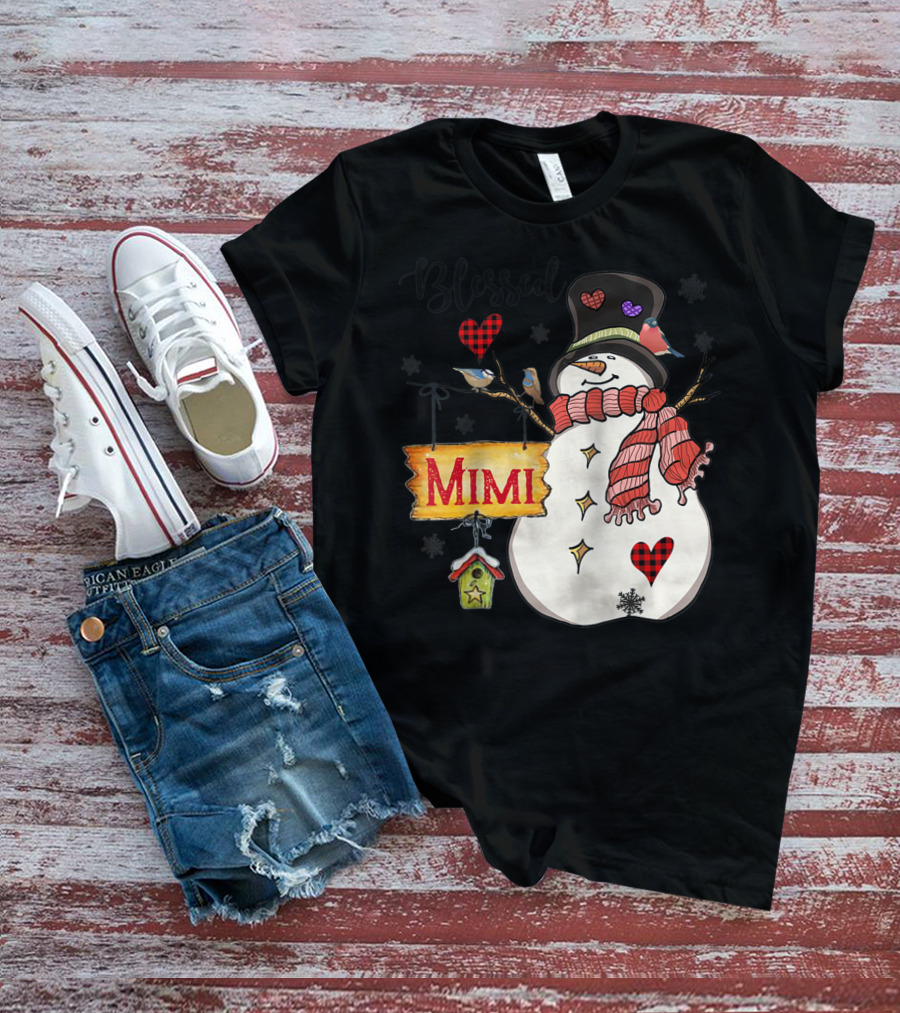 Blessed Mimi Snowman Grandma Christmas Family T-Shirt