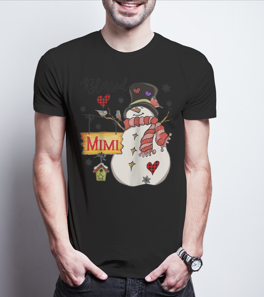 Blessed Mimi Snowman Grandma Christmas Family T-Shirt