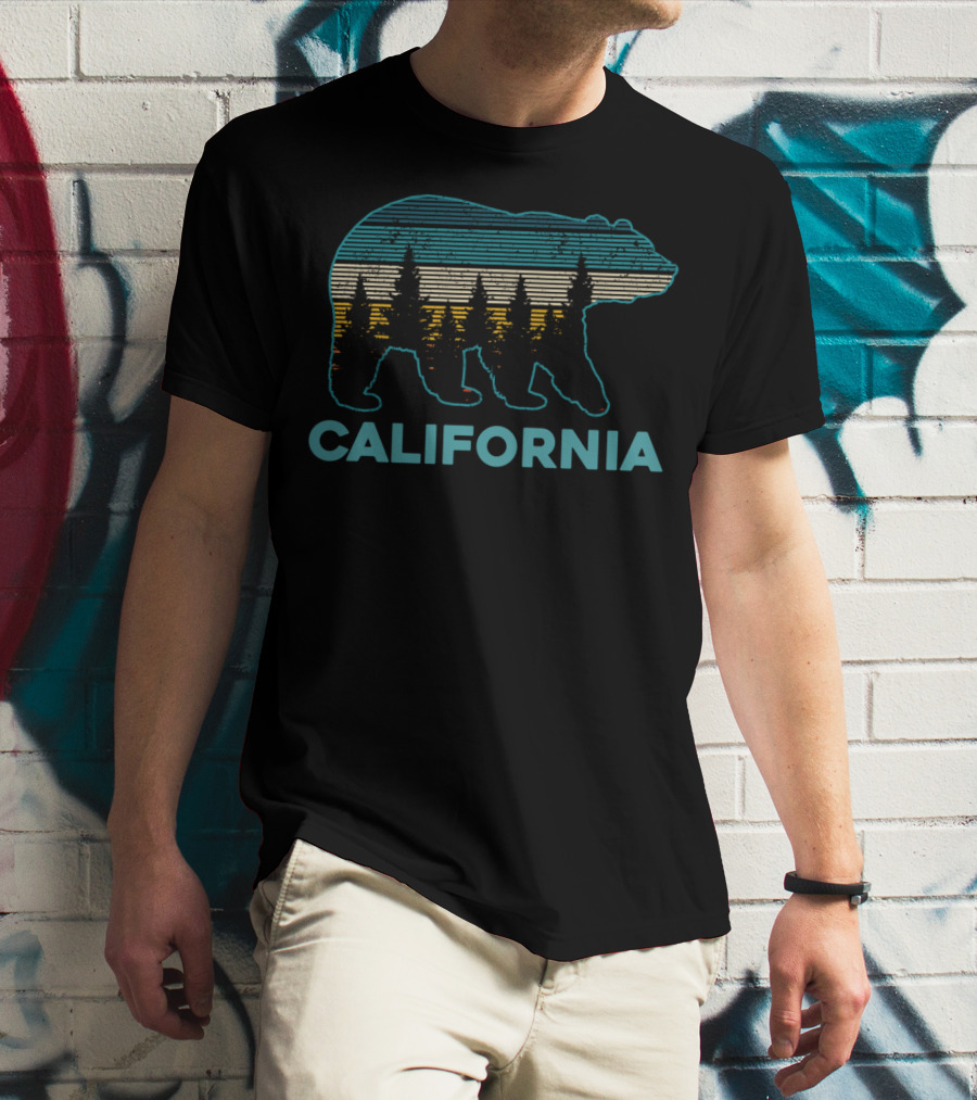 California Bear Vintage Nature Hiking Retro Sunset Forest T-Shirt