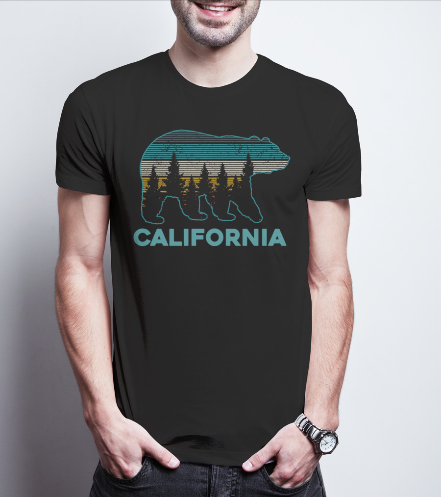 California Bear Vintage Nature Hiking Retro Sunset Forest T-Shirt