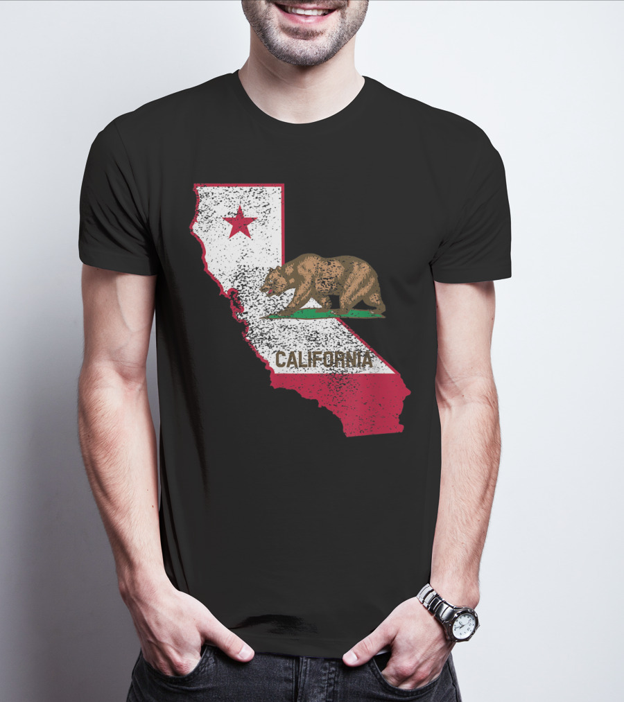California Flag Bear And Star On State Outline T-Shirt