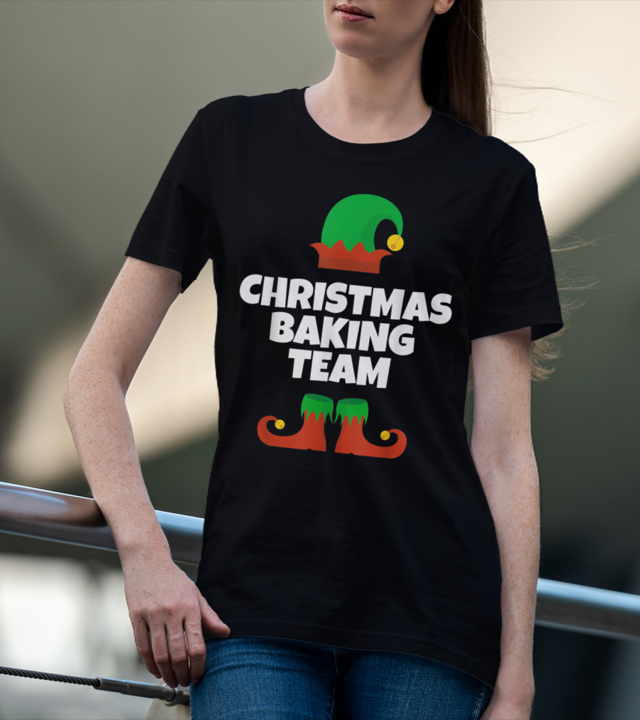 Christmas Baking Team Funny Cookie Baker Elf Hat And Shoes T-Shirt