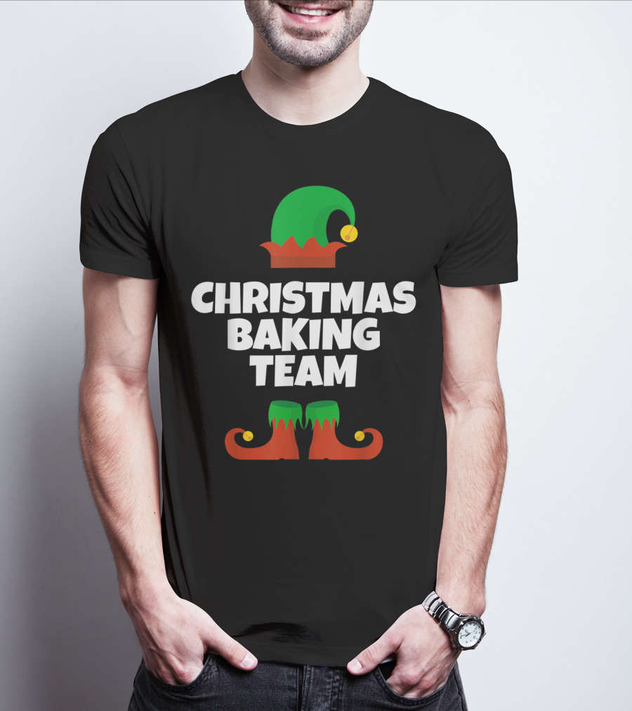 Christmas Baking Team Funny Cookie Baker Elf Hat And Shoes T-Shirt