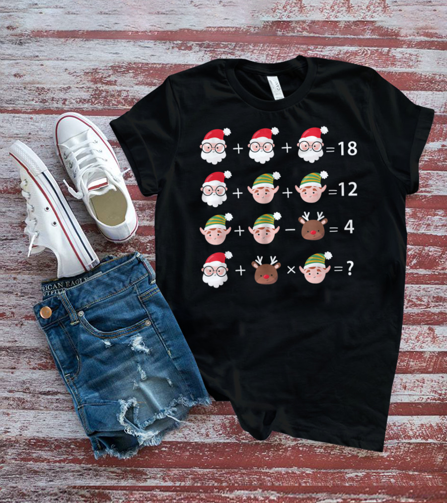 Christmas Math Quiz Santa Claus Elf Reindeer Equation T-Shirt
