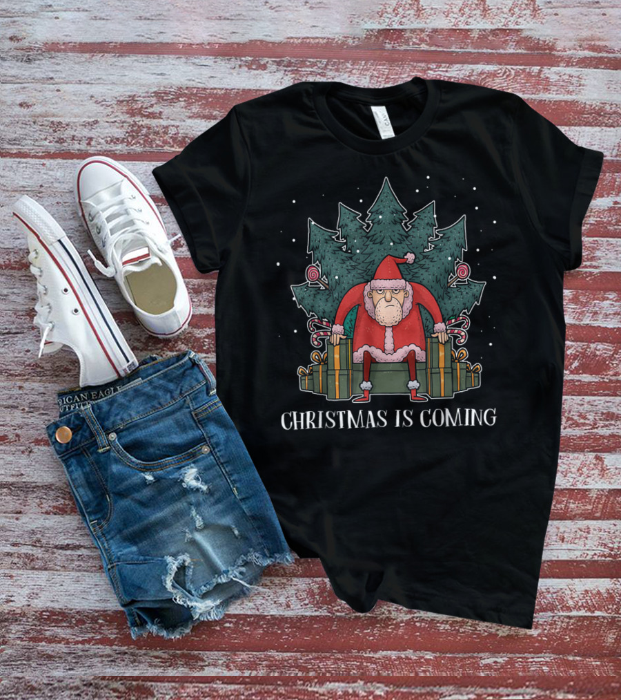 Christmas Is Coming Santa Claus Presents And Trees T-Shirt