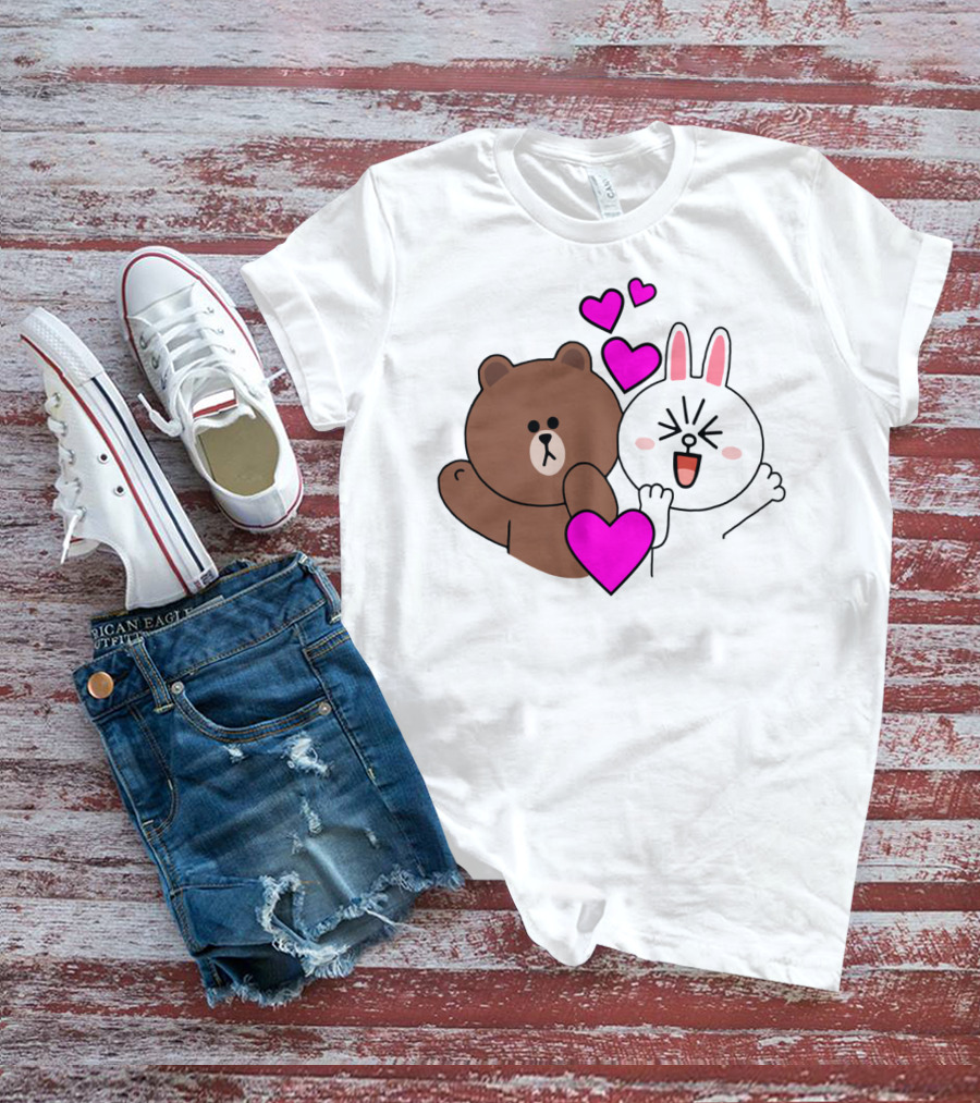 Brown Bear Cony Bunny Rabbit With Hearts Love T-Shirt