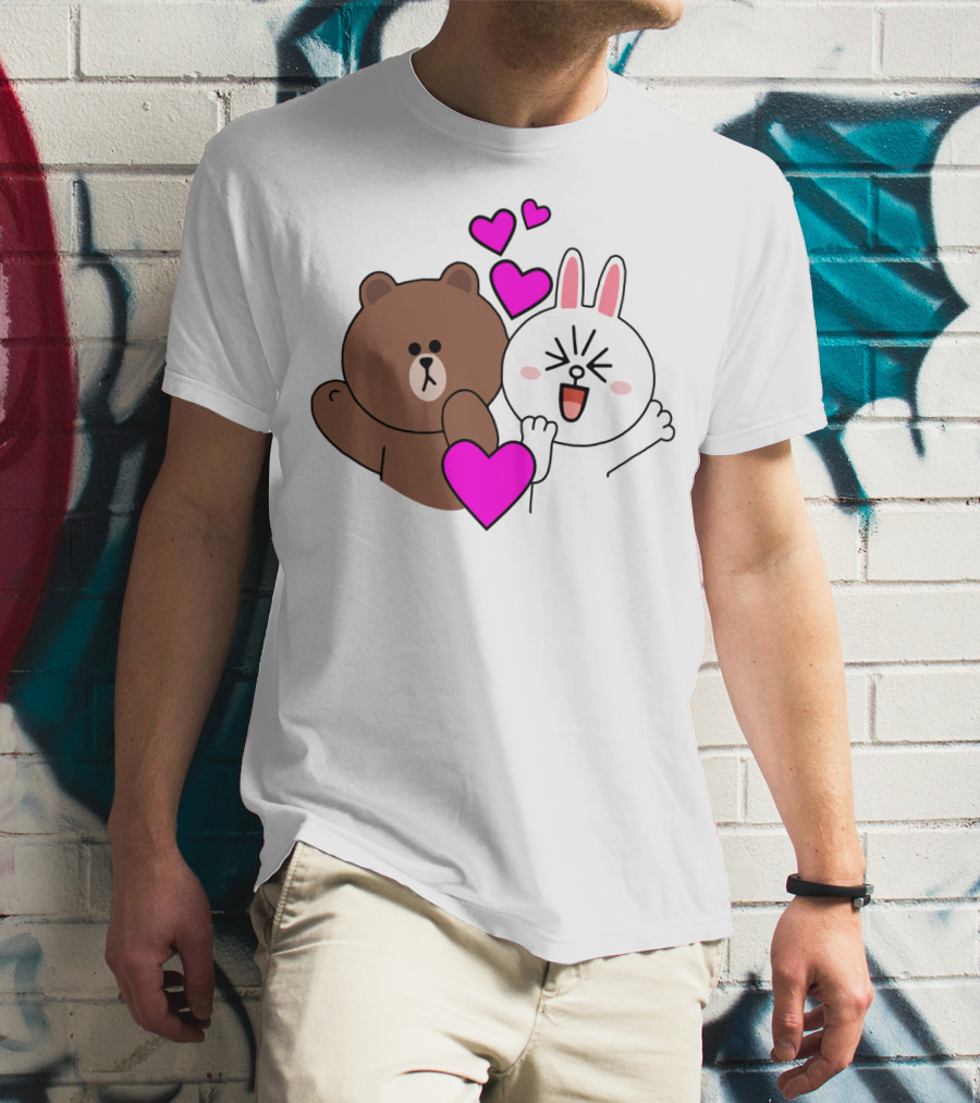 Brown Bear Cony Bunny Rabbit With Hearts Love T-Shirt