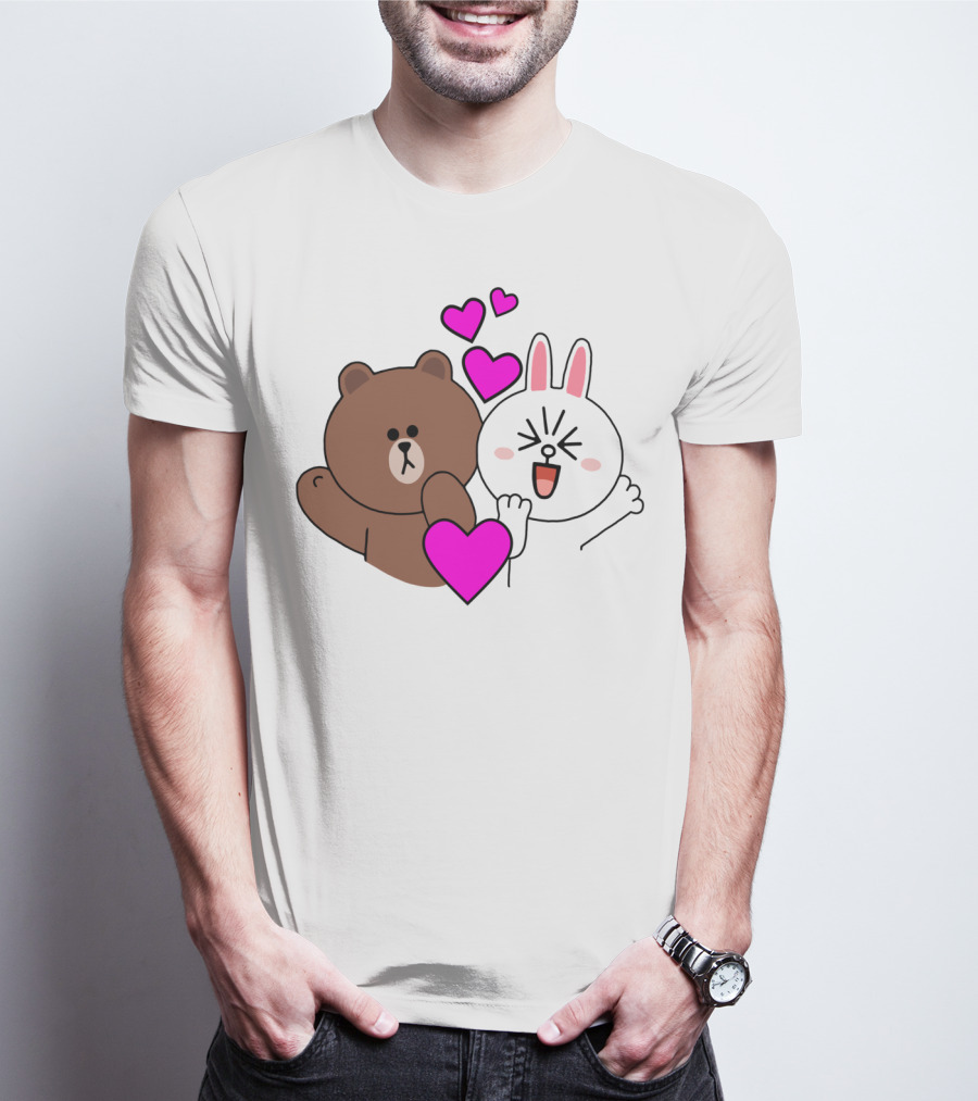 Brown Bear Cony Bunny Rabbit With Hearts Love T-Shirt