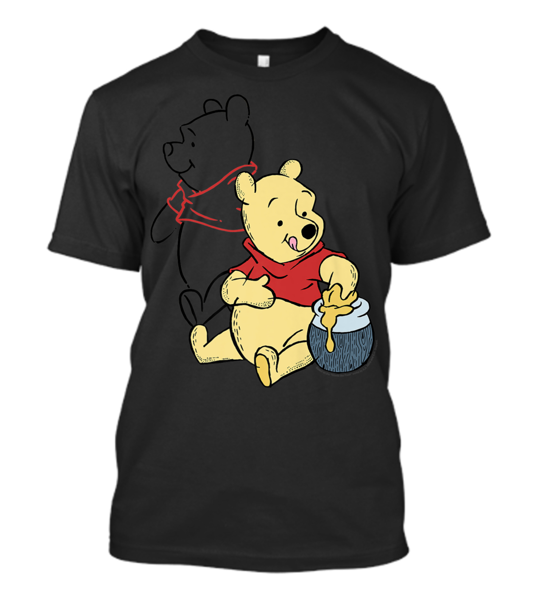 Disney Winnie The Pooh Outline And Colored Character Sitting With Honey Jar T-Shirt