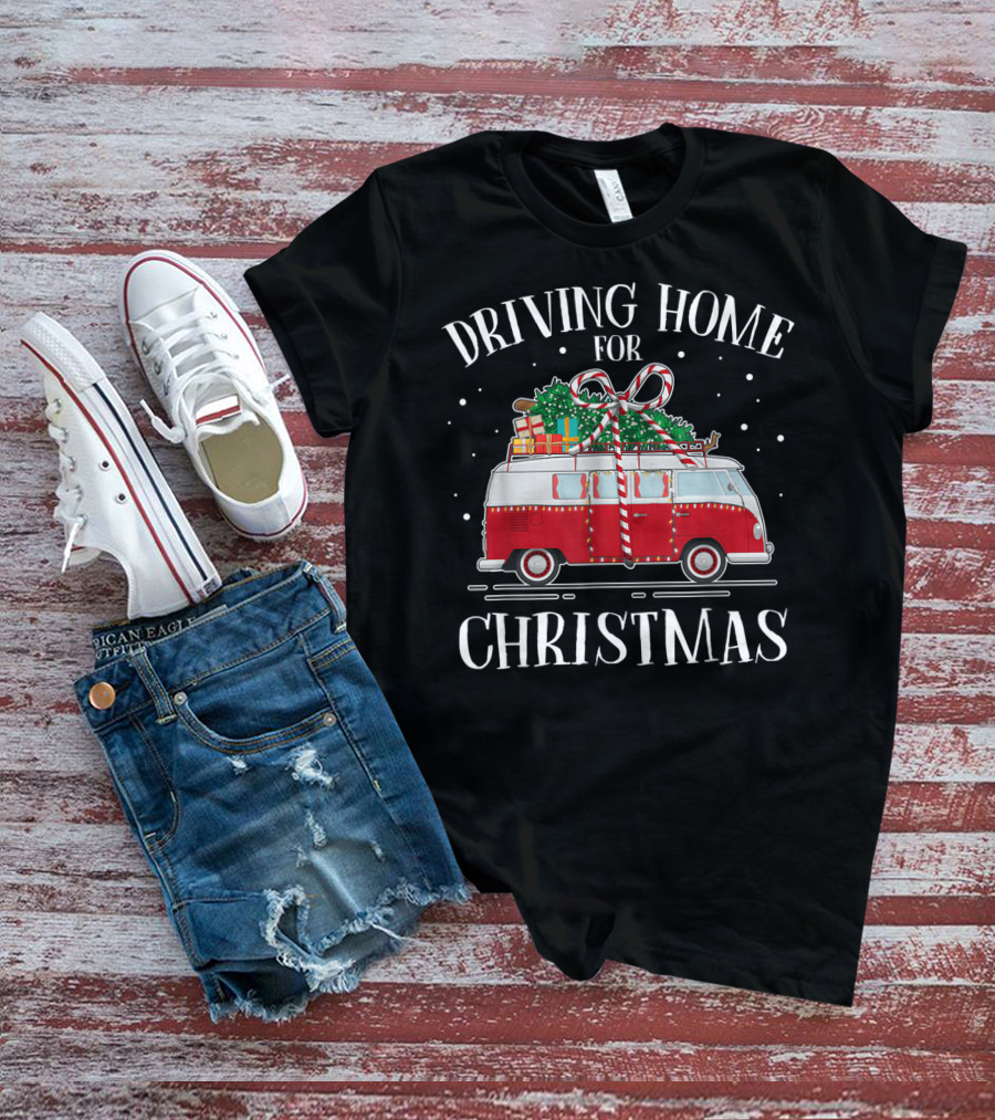 Driving Home For Christmas Red Van With Gifts And Snowflakes T-Shirt