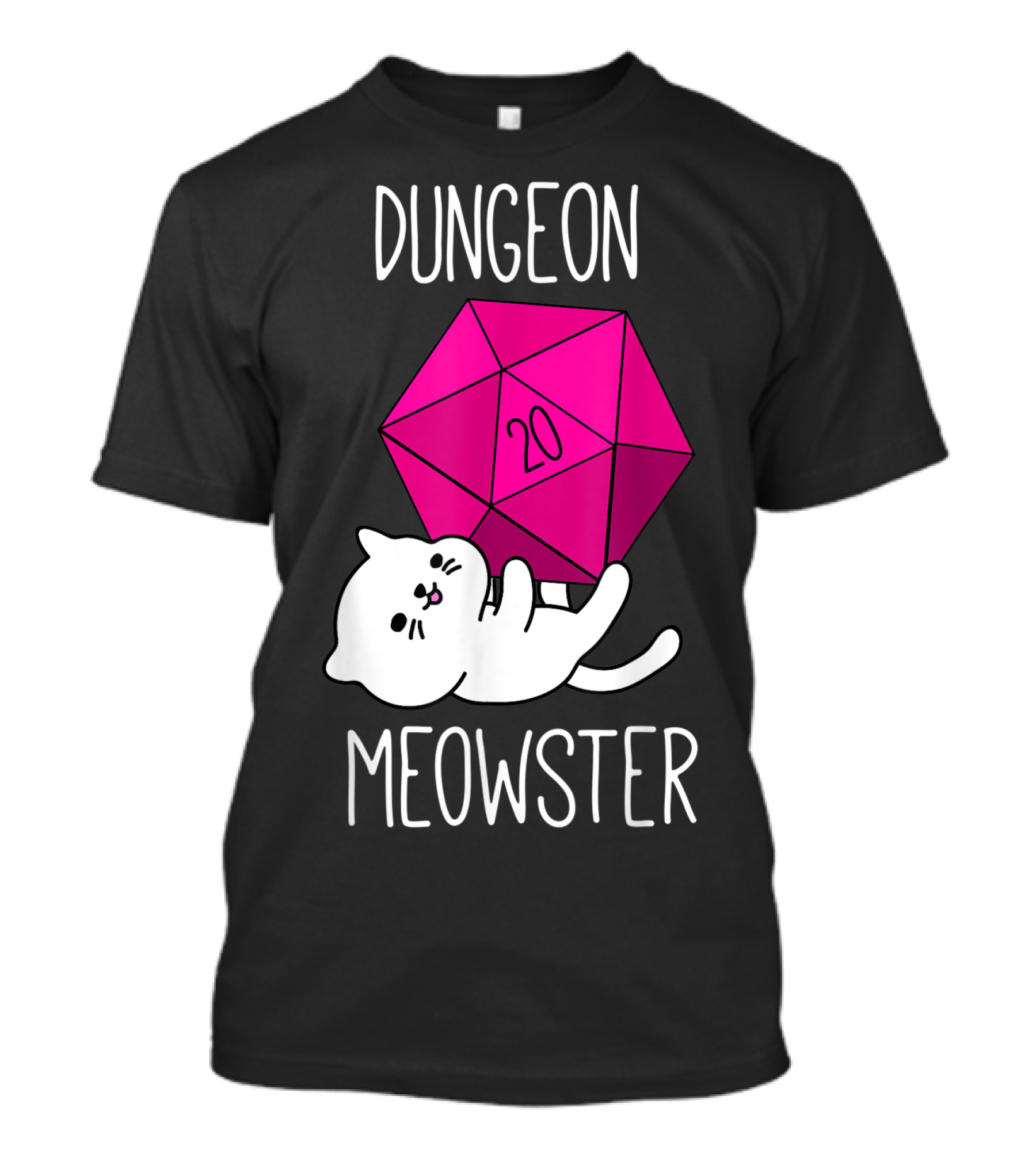 Dungeon Meowster Funny Nerdy Cat D20 Dice T-Shirt