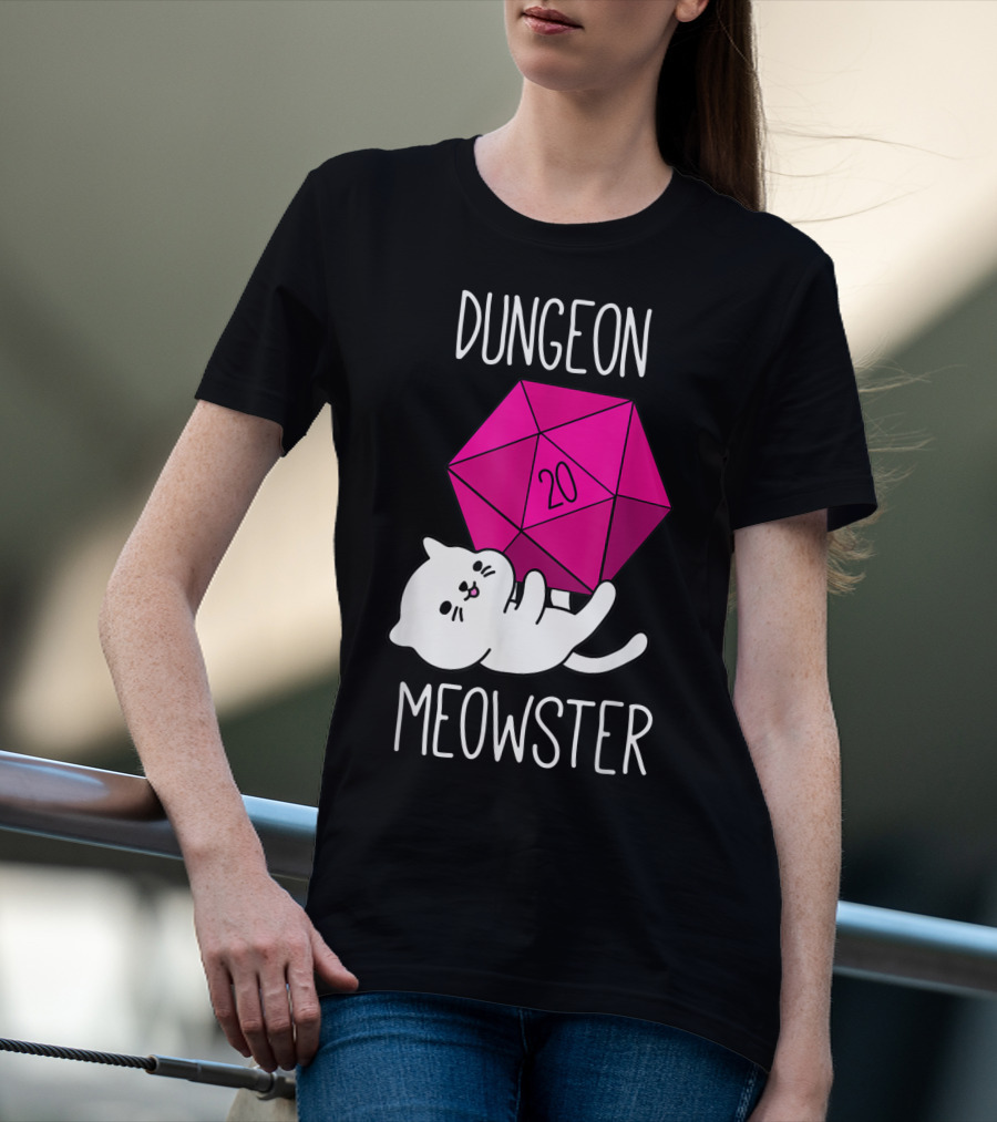 Dungeon Meowster Funny Nerdy Cat D20 Dice T-Shirt