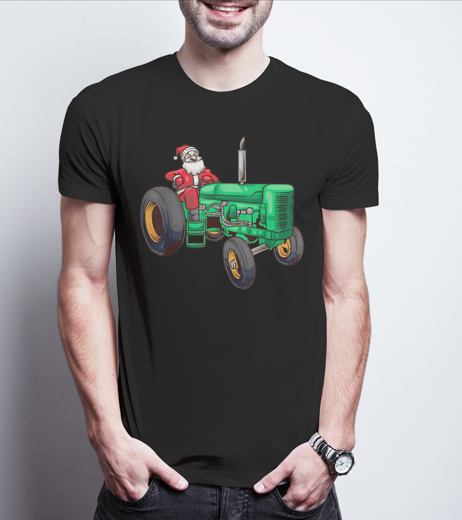 Santa Claus Riding Green Farm Tractor T-Shirt