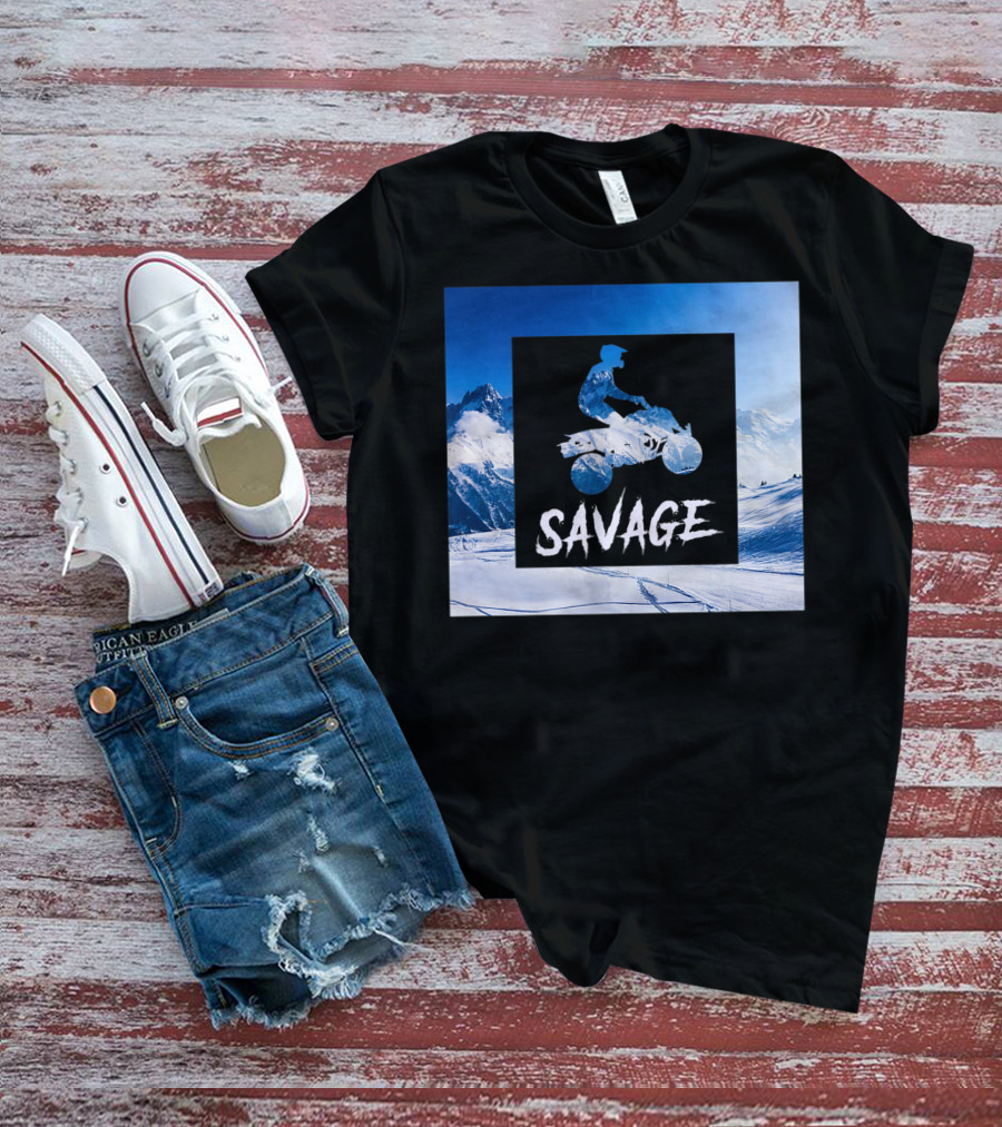 Savage Quad Bike Adventure 4Wheeler ATV In Snowy Mountains T-Shirt