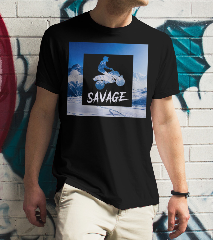 Savage Quad Bike Adventure 4Wheeler ATV In Snowy Mountains T-Shirt