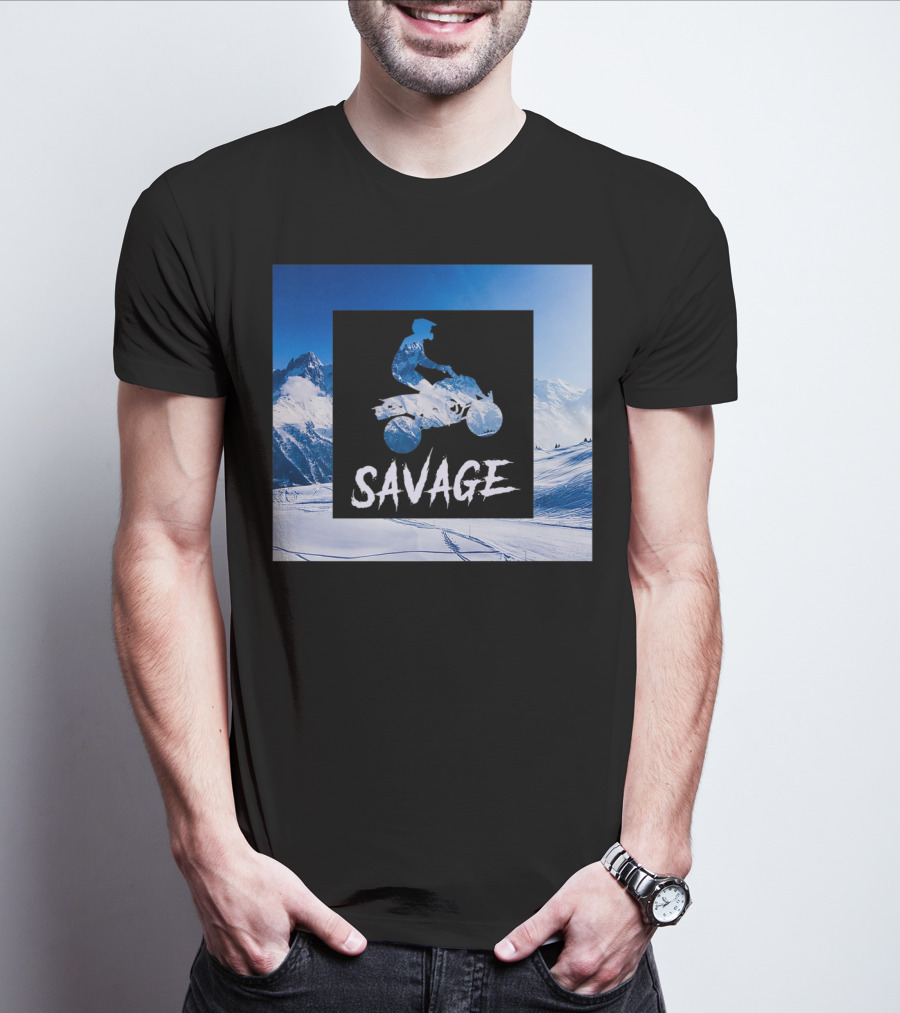 Savage Quad Bike Adventure 4Wheeler ATV In Snowy Mountains T-Shirt