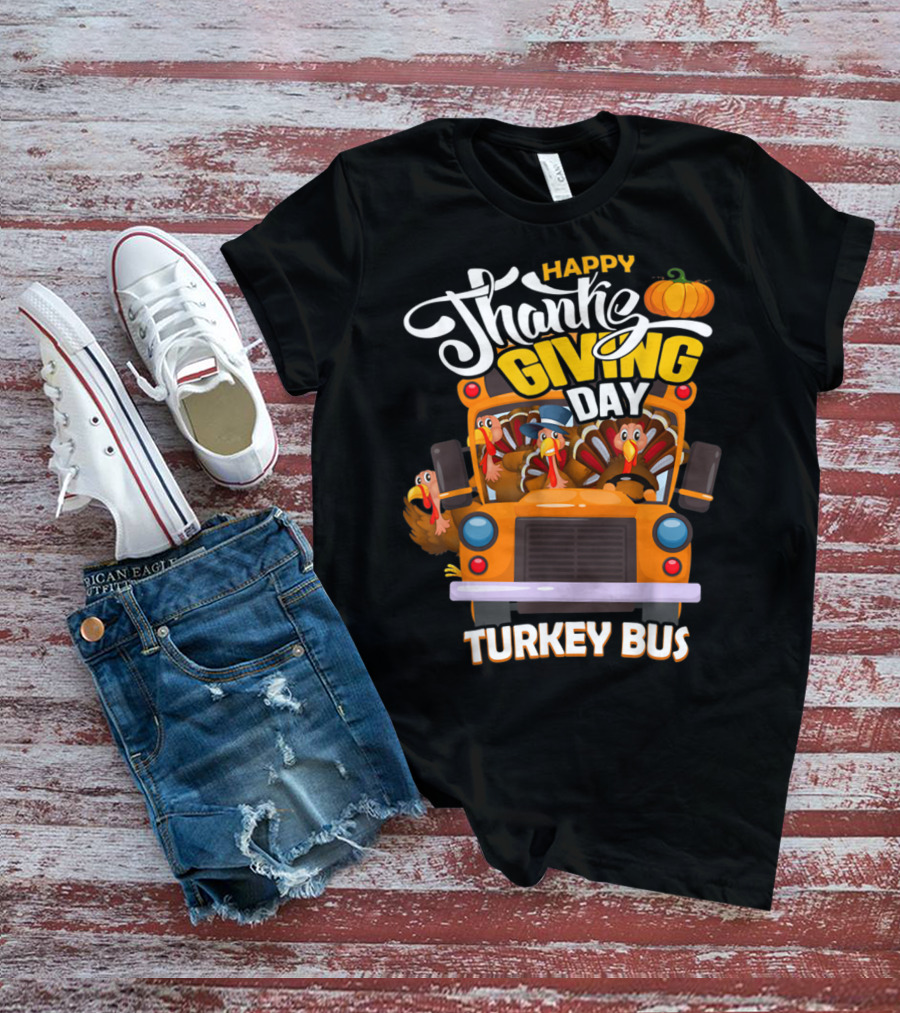 Happy Thanksgiving Day Turkey Bus T-Shirt