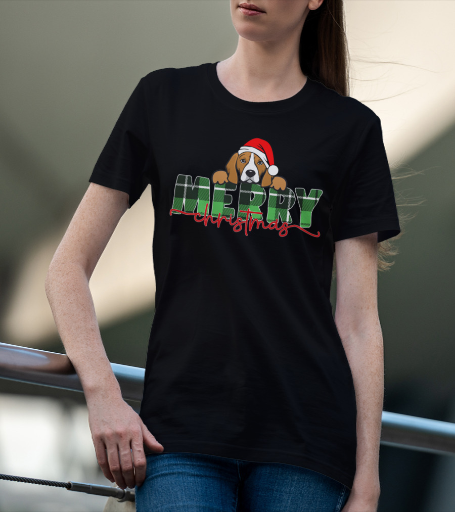 Merry Christmas Funny Beagle Santa Hat T-Shirt