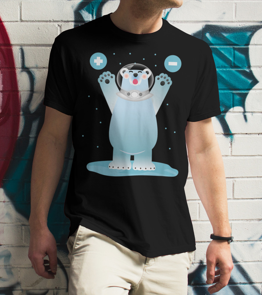 Funny Polar Bear In Space Helmet With Plus And Minus Chemistry Symbols T-Shirt
