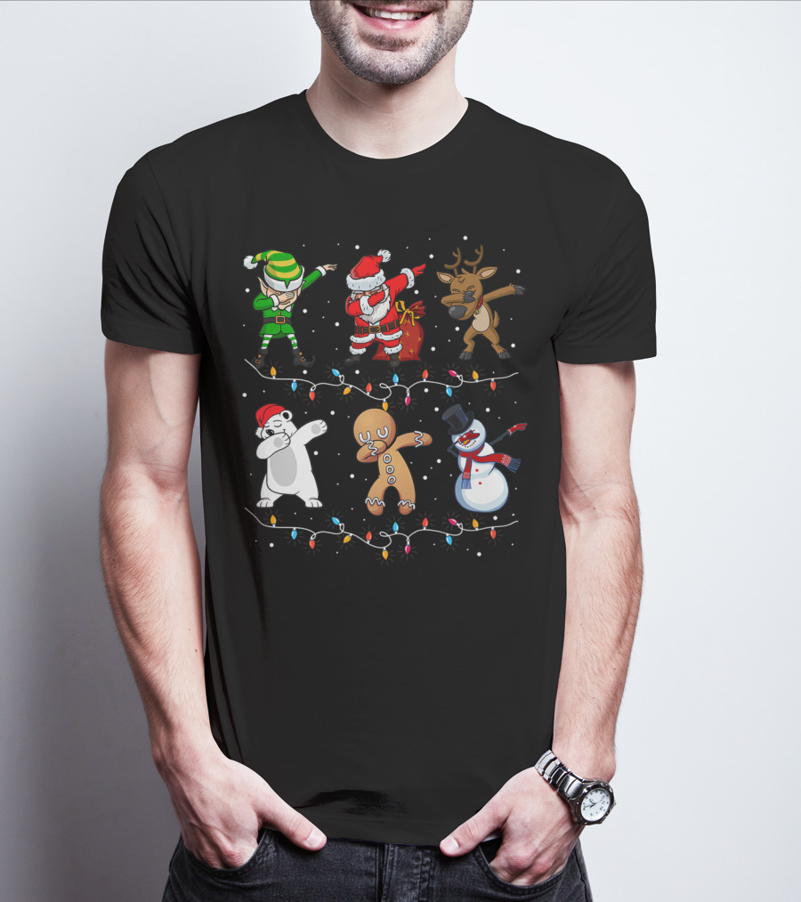 Funny Dabbing Santa Elf Reindeer Polar Bear Gingerbread Snowman T-Shirt