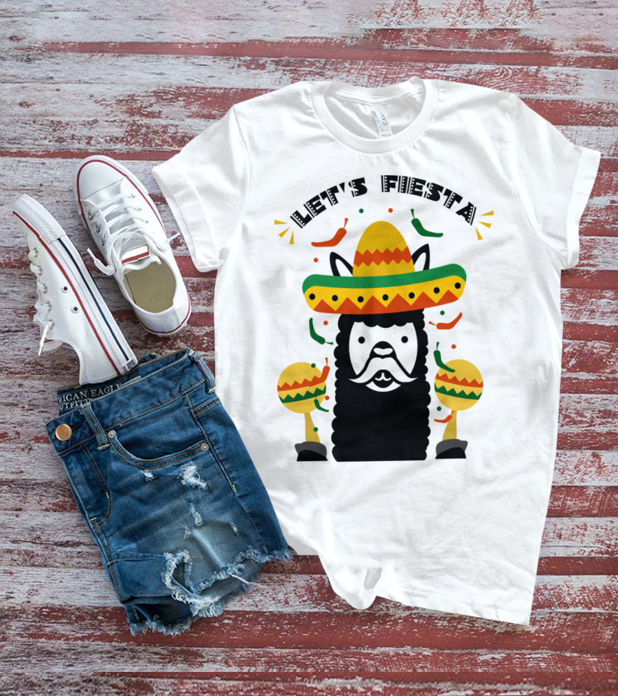 Funny Llama Let's Fiesta Sombrero And Maracas Party T-Shirt