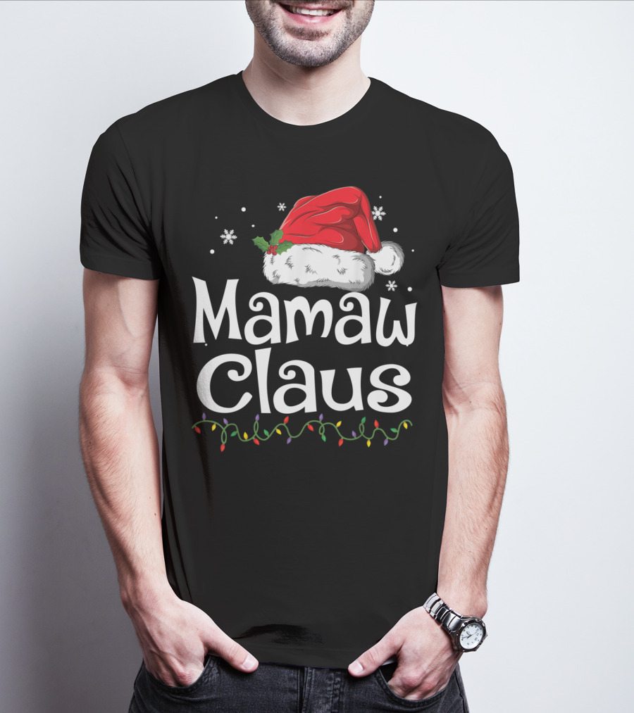Mamaw Claus Santa Christmas Lights Snowflakes T-Shirt
