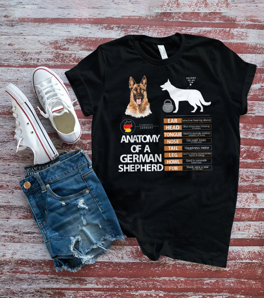Anatomy Of A German Shepherd Ear Head Tongue Nose Tail Leg Howl Fur T-Shirt