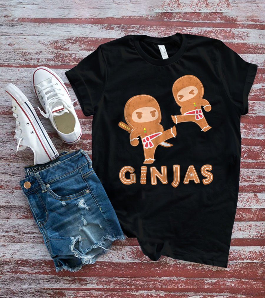 Ginjas Gingerbread Ninja Character Kung Fu Kicks T-Shirt