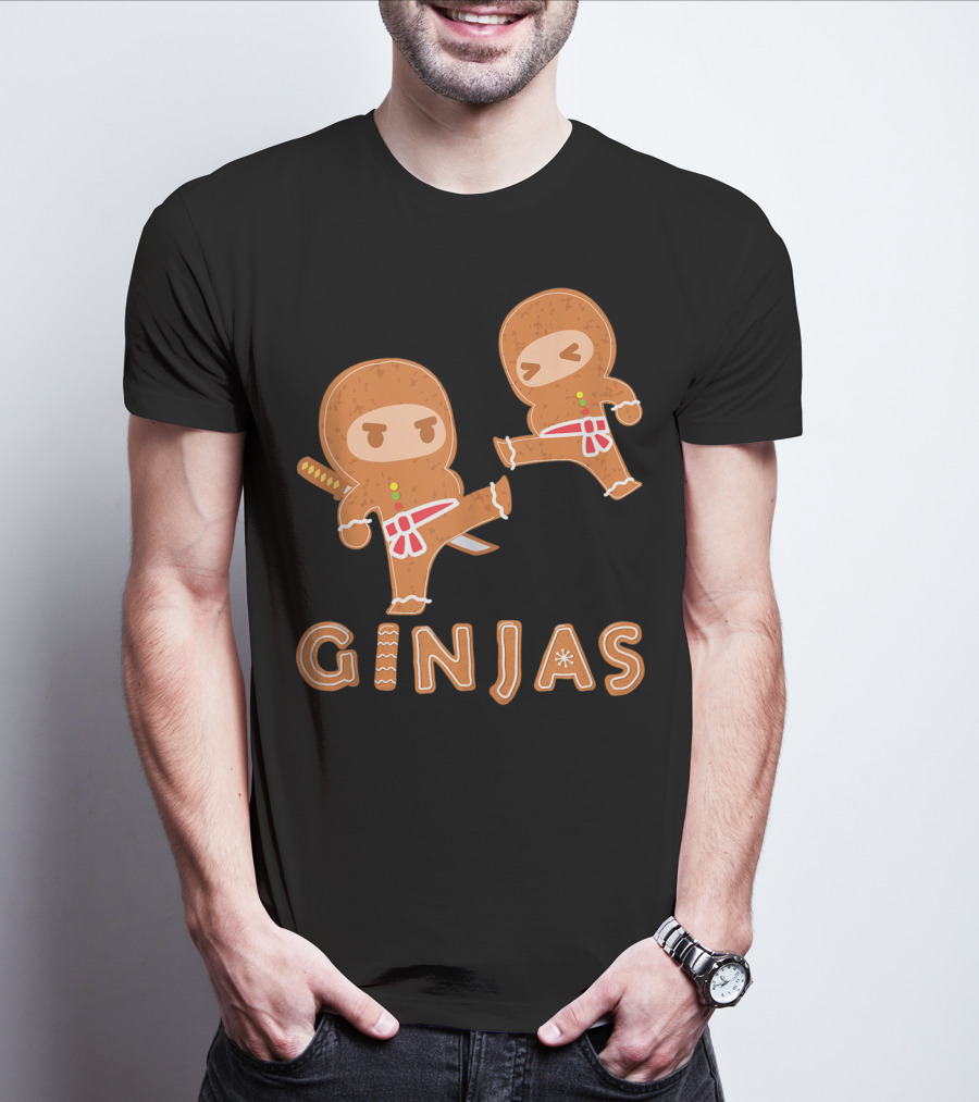 Ginjas Gingerbread Ninja Character Kung Fu Kicks T-Shirt